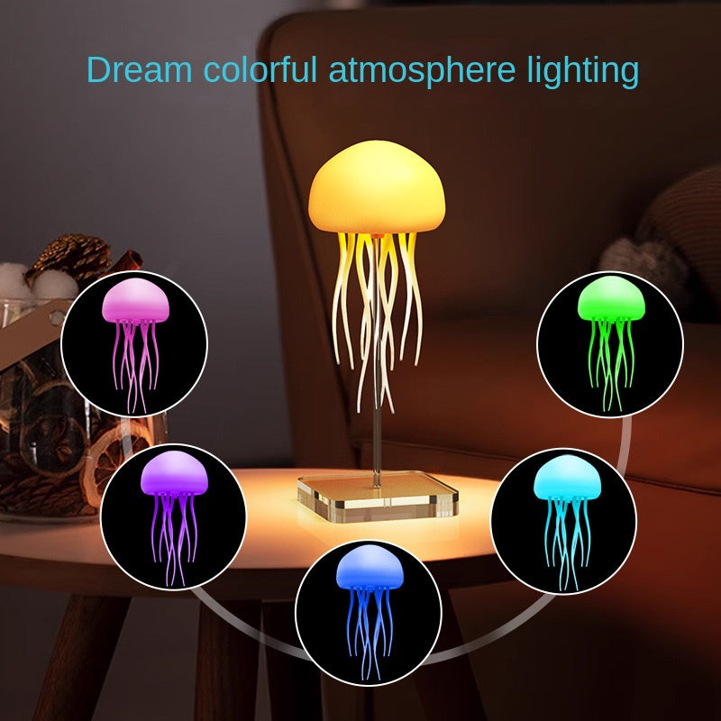 Lámpara de Medusas Controlada por Voz, Lámpara Nocturna de Ambiente, Tentáculos Flexibles con Gradiente de Colores, Batería Recargable