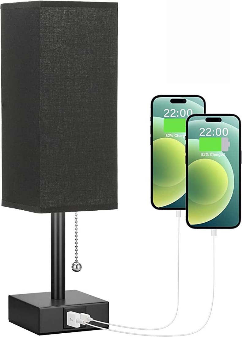 Lámpara de Escritorio de Lino 90° con Interruptor de Cremallera, 3 Temperaturas de Luz Ajustables, Carga USB A+C