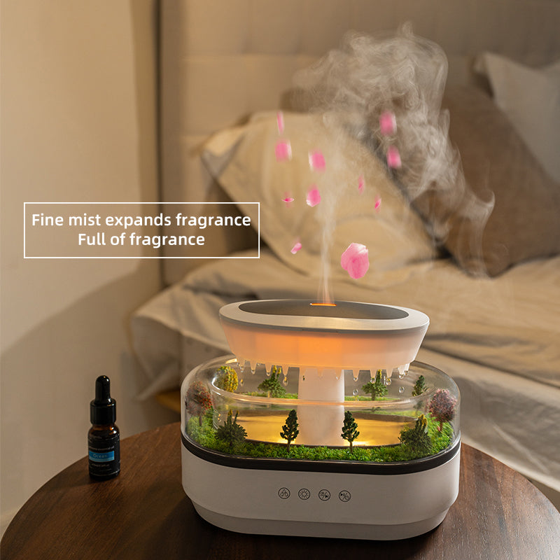 Humidificador Inteligente de Niebla Fría con Forma de Gota de Lluvia – Difusor de Aromas, Luz Blanca Relajante y Purificador Portátil para Hogar y Jardín