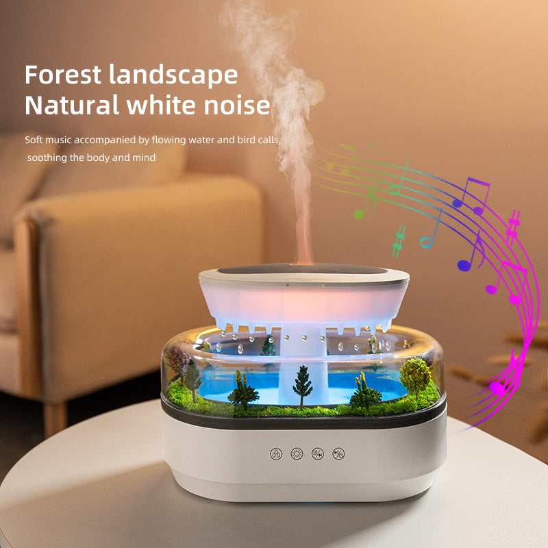 Humidificador Inteligente de Niebla Fría con Forma de Gota de Lluvia – Difusor de Aromas, Luz Blanca Relajante y Purificador Portátil para Hogar y Jardín