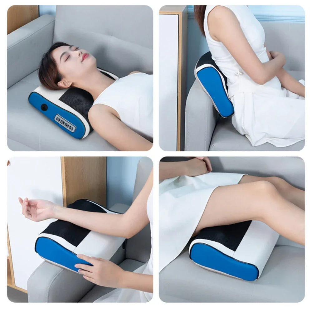 4-in-1 Smart Massage Pillow – Neck, Back, Waist, and Legs | With Heat, Temperature Control, and Memory Foam