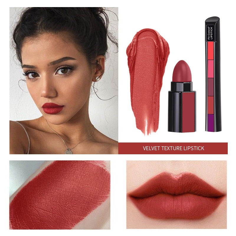 Set de 5 Labiales Matte Velvet – Impermeables, Duraderos y de Colores Vibrantes