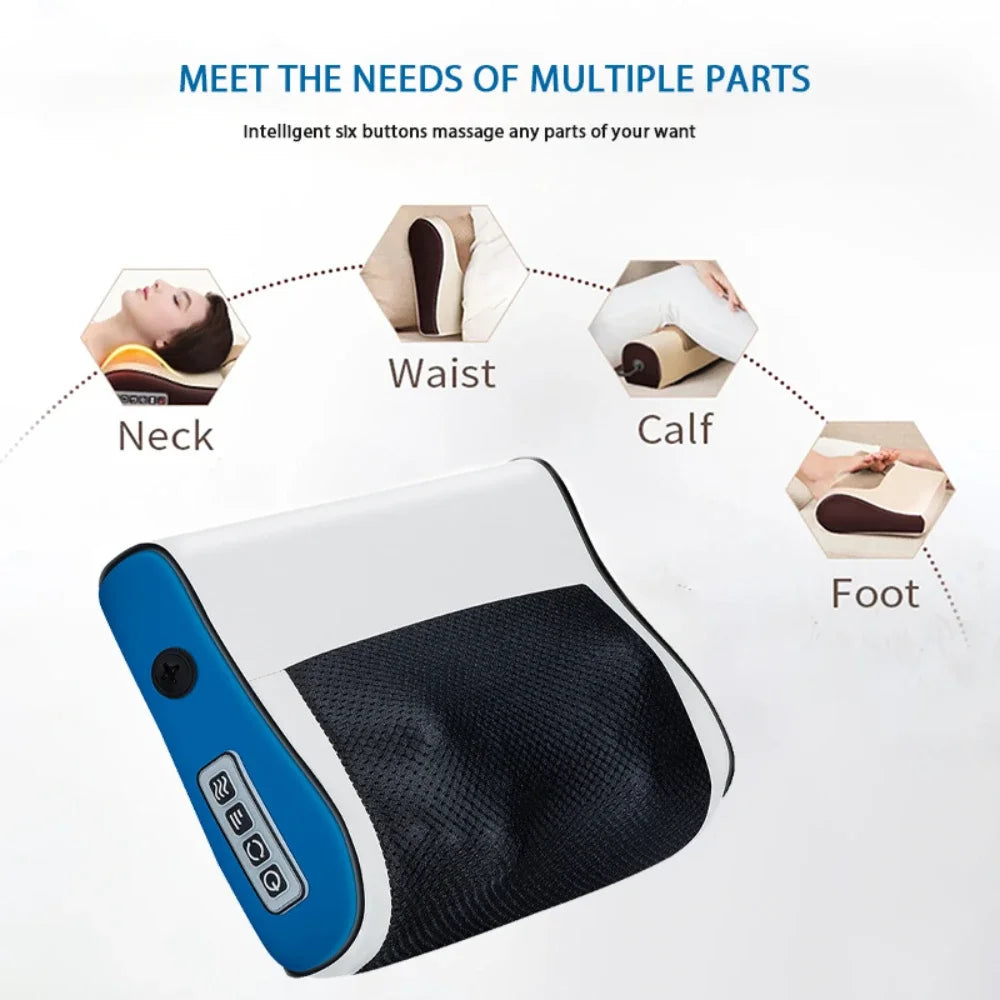 4-in-1 Smart Massage Pillow – Neck, Back, Waist, and Legs | With Heat, Temperature Control, and Memory Foam