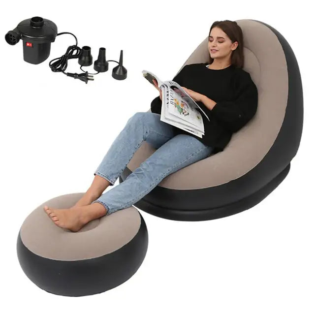 Sofá Inflable con Taburete para Piernas – Silla de Descanso Portátil para Hogar y Exterior