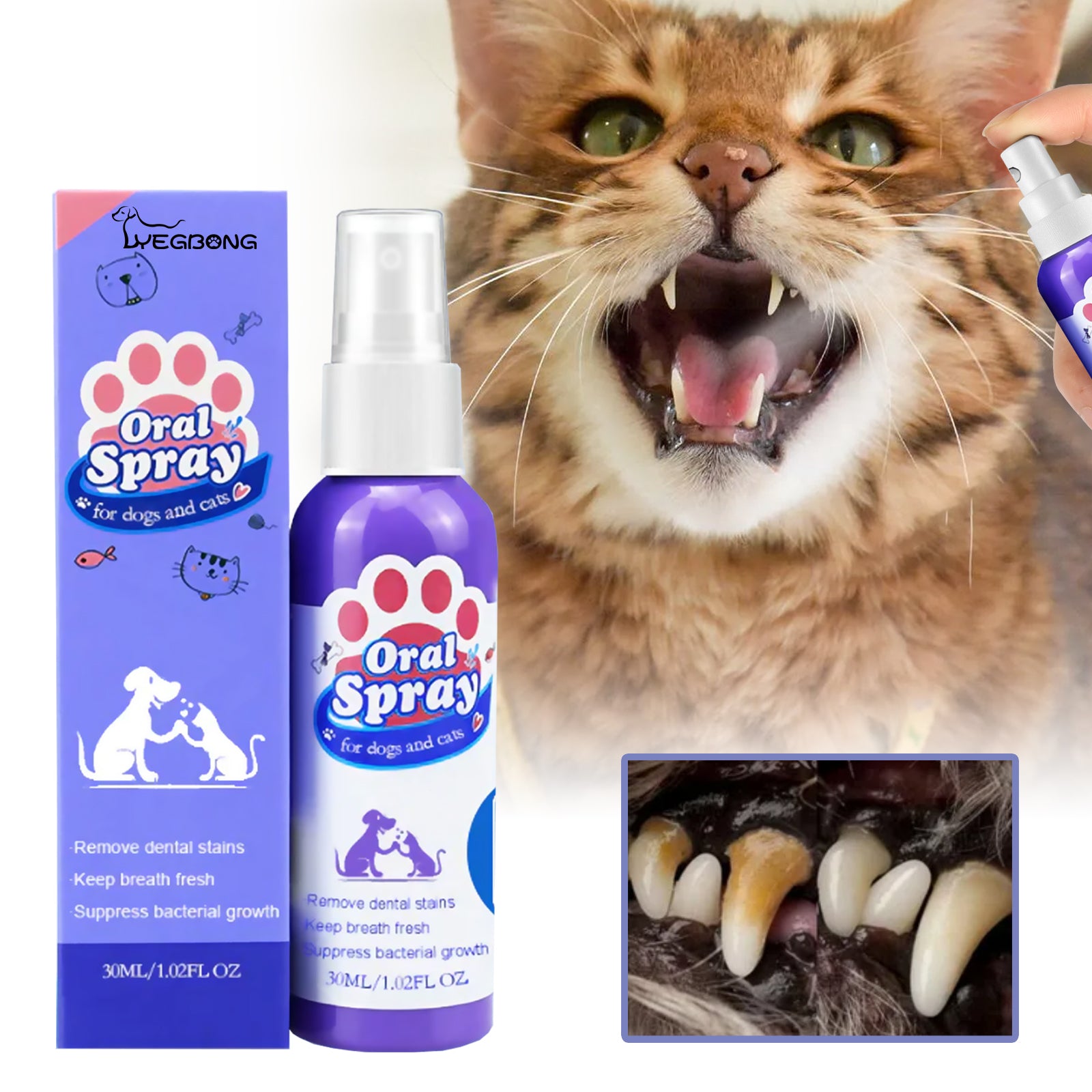 Spray Limpiador Dental para Perros y Gatos – Elimina Manchas y Refresca el Aliento