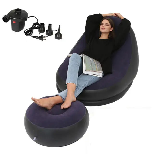 Sofá Inflable con Taburete para Piernas – Silla de Descanso Portátil para Hogar y Exterior
