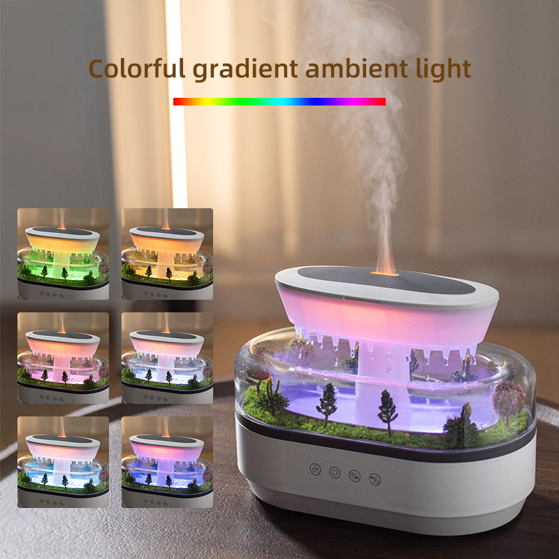 Humidificador Inteligente de Niebla Fría con Forma de Gota de Lluvia – Difusor de Aromas, Luz Blanca Relajante y Purificador Portátil para Hogar y Jardín