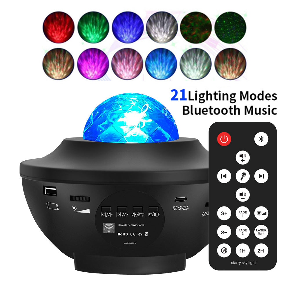 Lámpara Proyector Estrellado con Bluetooth y Control Remoto | Luz Giratoria de Cielo Estrellado y Ondas de Agua