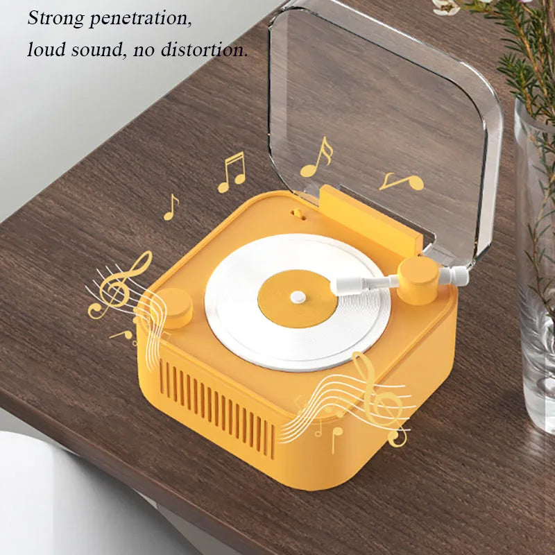 Retro Vinyl Record Bluetooth Speaker – Mini Atomic Style Turntable with HiFi Sound and Long Battery Life