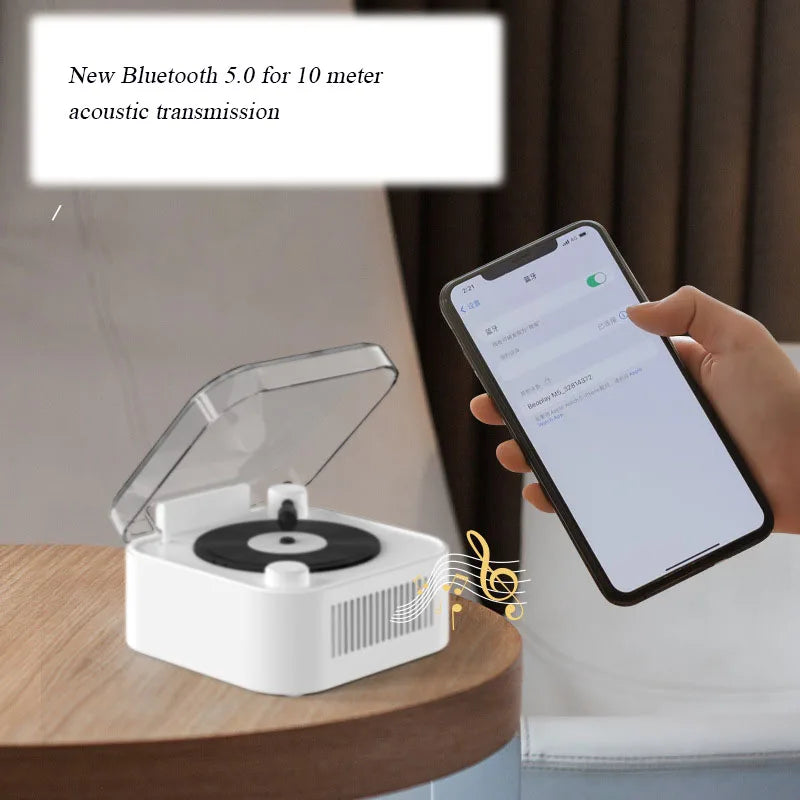Retro Vinyl Record Bluetooth Speaker – Mini Atomic Style Turntable with HiFi Sound and Long Battery Life