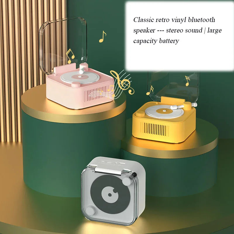 Retro Vinyl Record Bluetooth Speaker – Mini Atomic Style Turntable with HiFi Sound and Long Battery Life