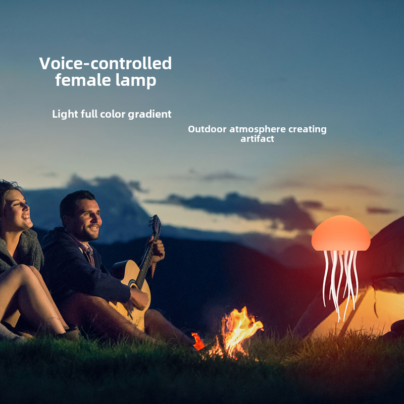 Lámpara de Medusas Controlada por Voz, Lámpara Nocturna de Ambiente, Tentáculos Flexibles con Gradiente de Colores, Batería Recargable