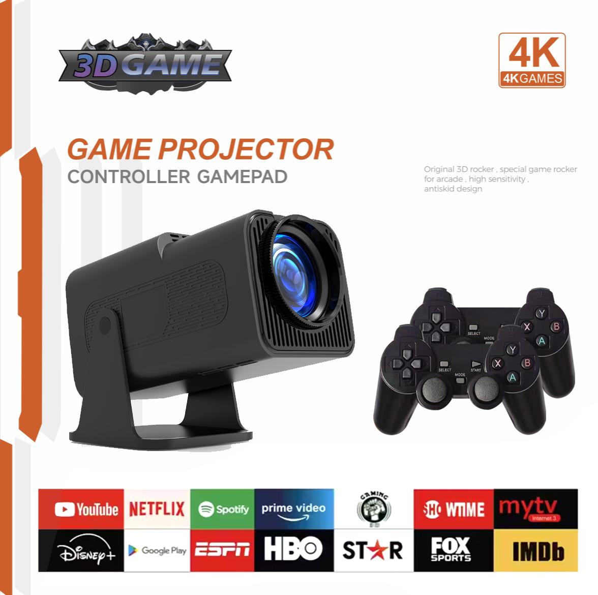 Proyector Android 4K Full HD 1080P 180 Grados MP3 Juegos 32GB F600 Proyector Portátil Inalámbrico para Exteriores