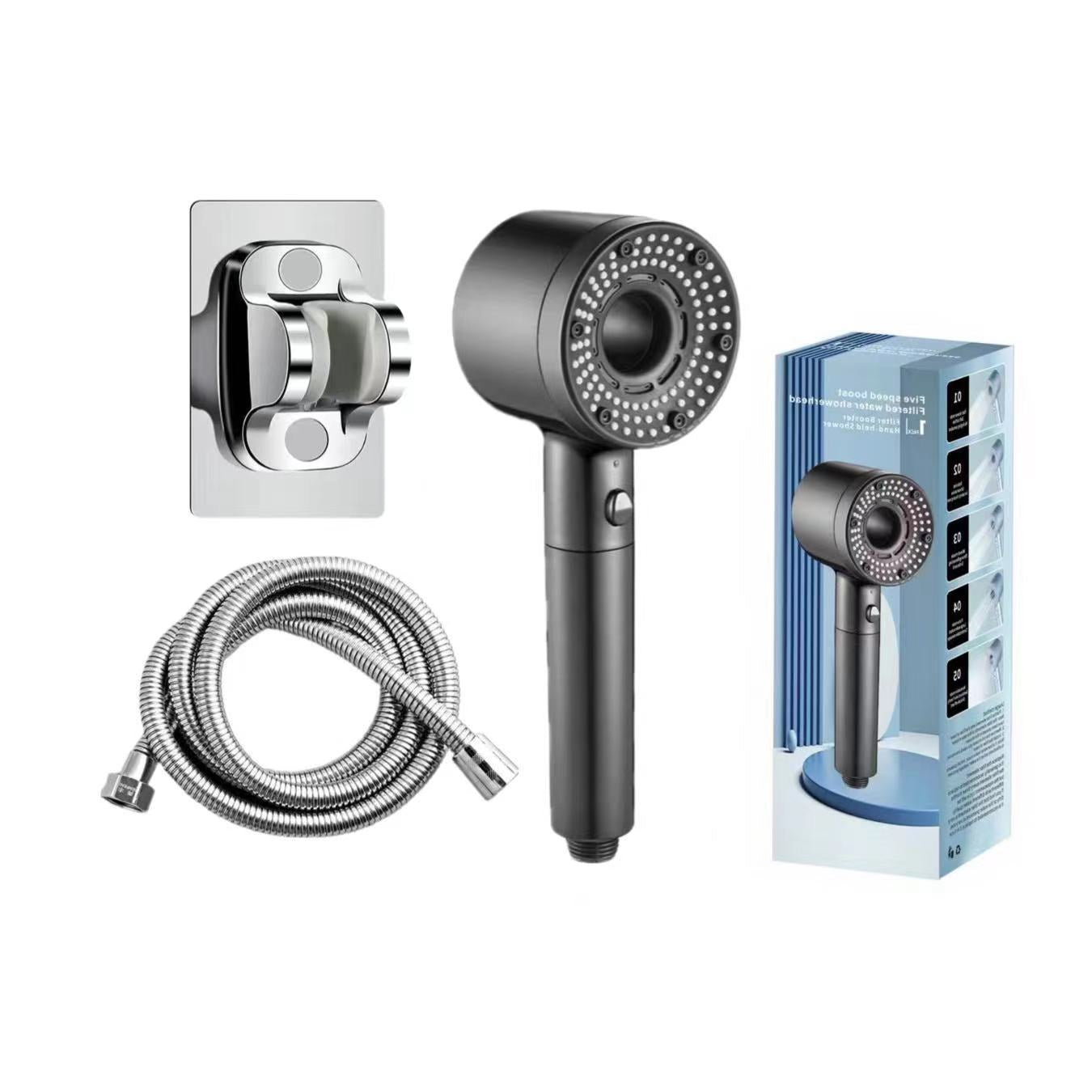 Handheld Shower with 5 Pressure Levels and Large Water Output | High Pressure Shower Head with 5-Stage Filter