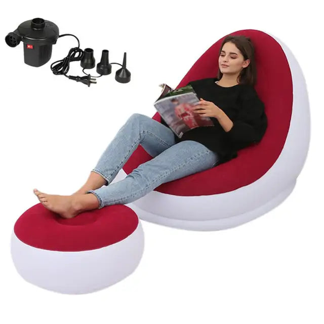 Sofá Inflable con Taburete para Piernas – Silla de Descanso Portátil para Hogar y Exterior