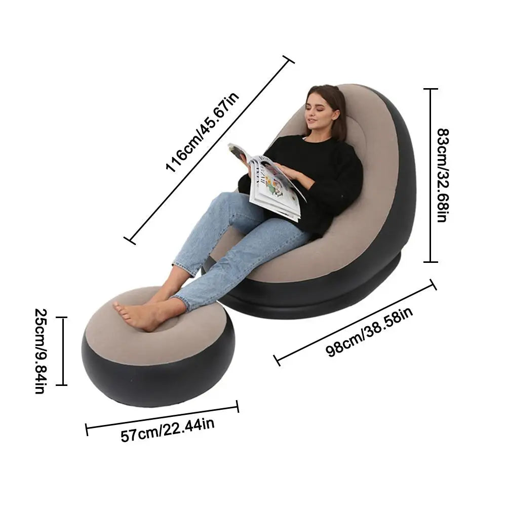 Sofá Inflable con Taburete para Piernas – Silla de Descanso Portátil para Hogar y Exterior