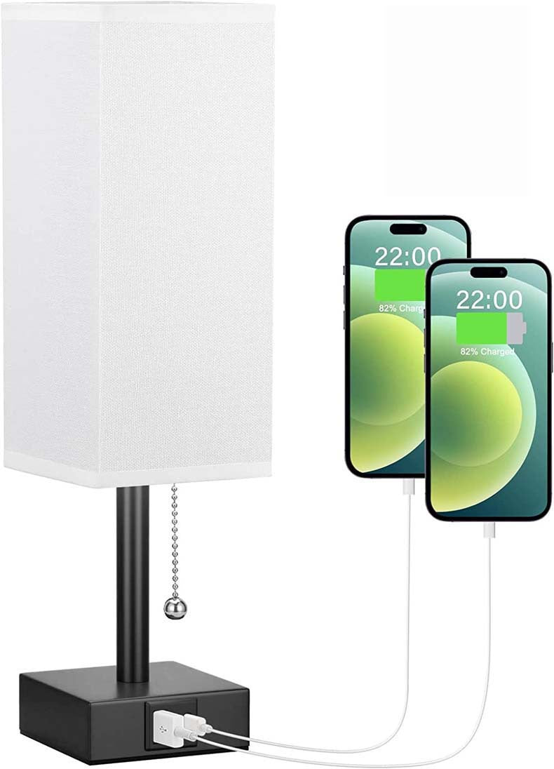 Lámpara de Escritorio de Lino 90° con Interruptor de Cremallera, 3 Temperaturas de Luz Ajustables, Carga USB A+C