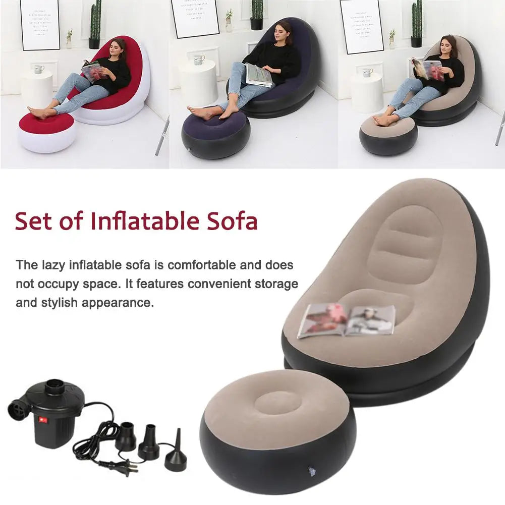 Sofá Inflable con Taburete para Piernas – Silla de Descanso Portátil para Hogar y Exterior