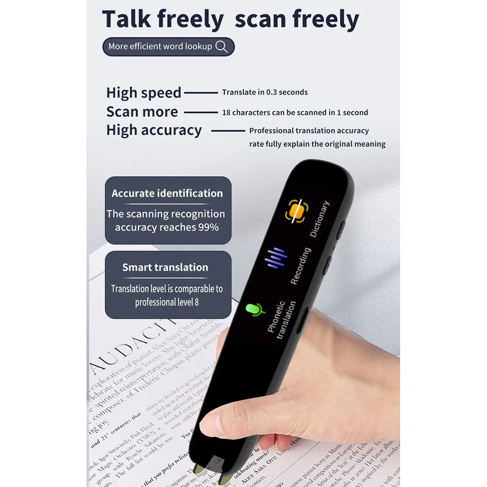 Lector Inteligente AI Traductor de Voz Portátil – Bolígrafo Escáner con WiFi para Traducción en 112 Idiomas, Ideal para Dislexia y Autismo