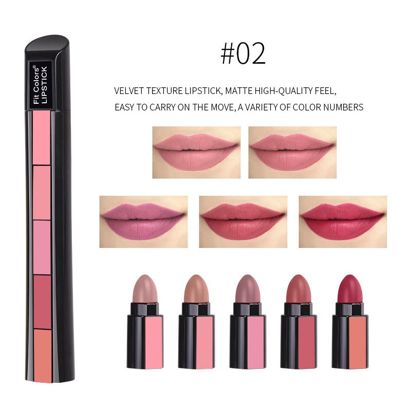 Set de 5 Labiales Matte Velvet – Impermeables, Duraderos y de Colores Vibrantes