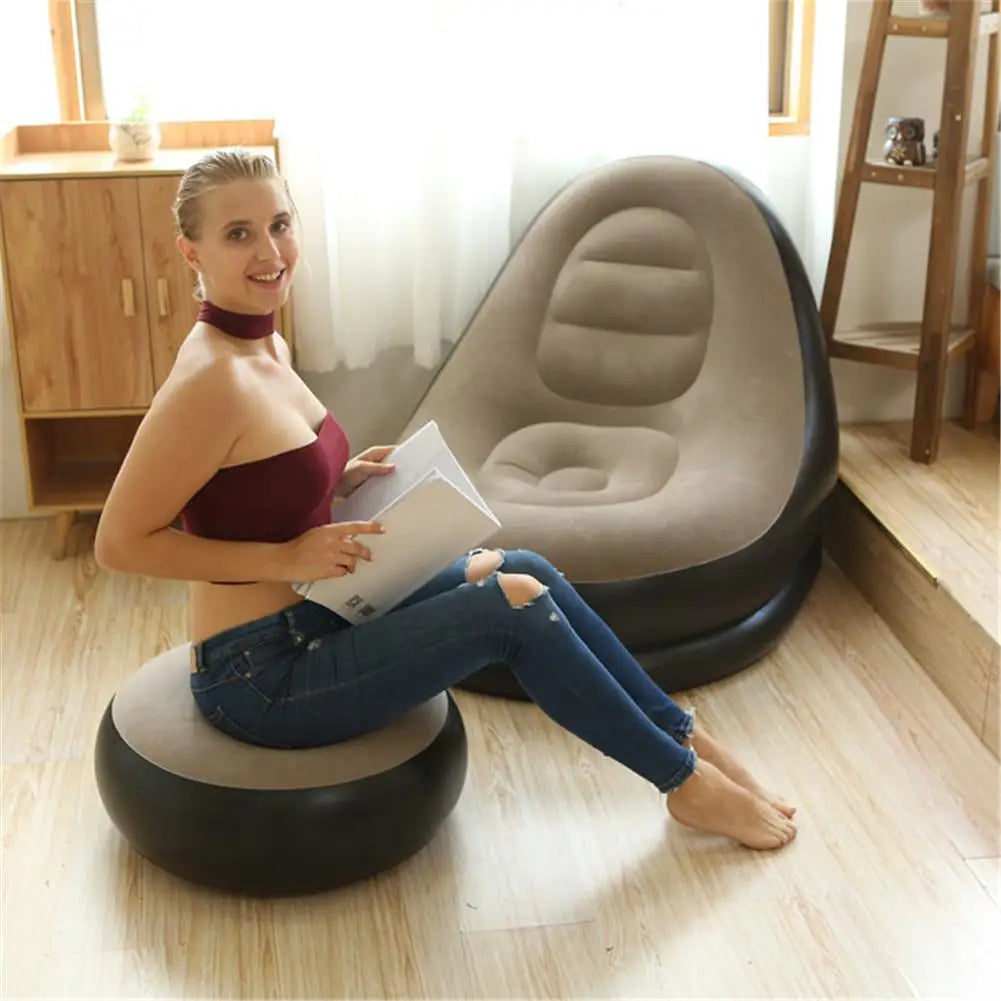 Sofá Inflable con Taburete para Piernas – Silla de Descanso Portátil para Hogar y Exterior