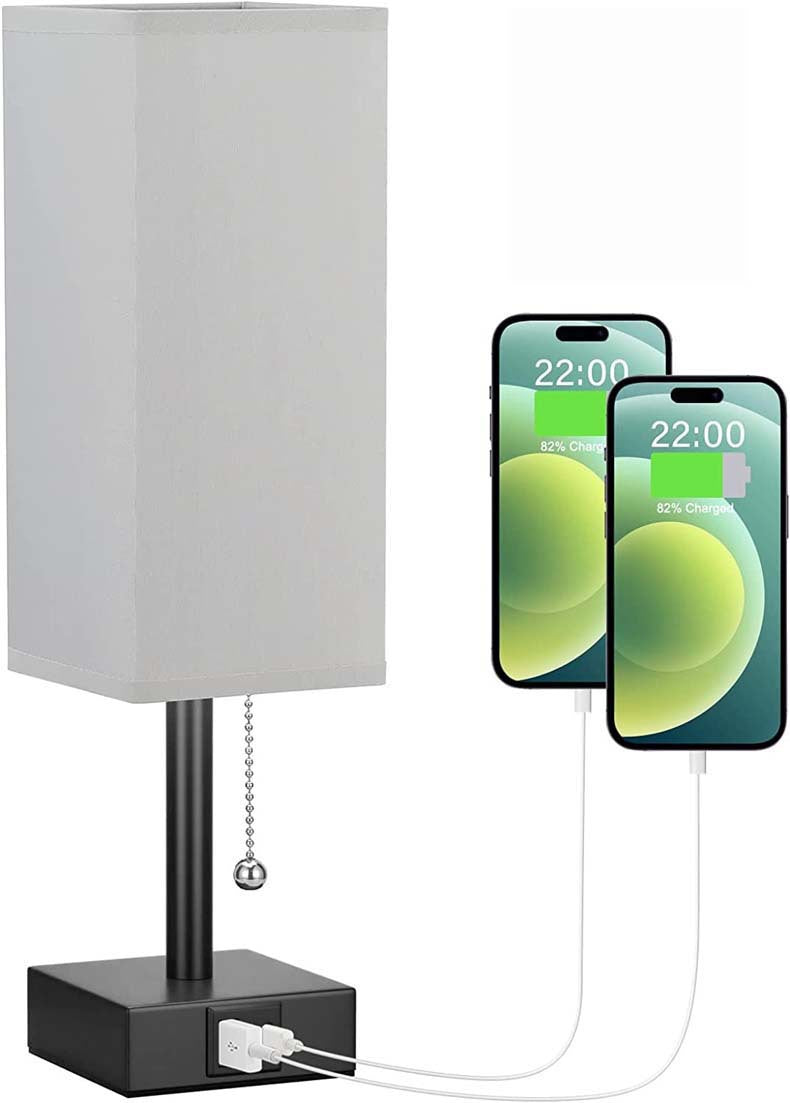 Lámpara de Escritorio de Lino 90° con Interruptor de Cremallera, 3 Temperaturas de Luz Ajustables, Carga USB A+C