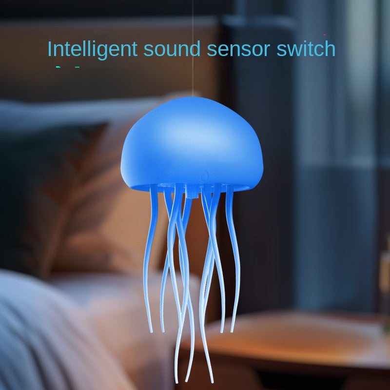 Lámpara de Medusas Controlada por Voz, Lámpara Nocturna de Ambiente, Tentáculos Flexibles con Gradiente de Colores, Batería Recargable