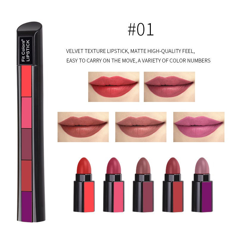 Set de 5 Labiales Matte Velvet – Impermeables, Duraderos y de Colores Vibrantes