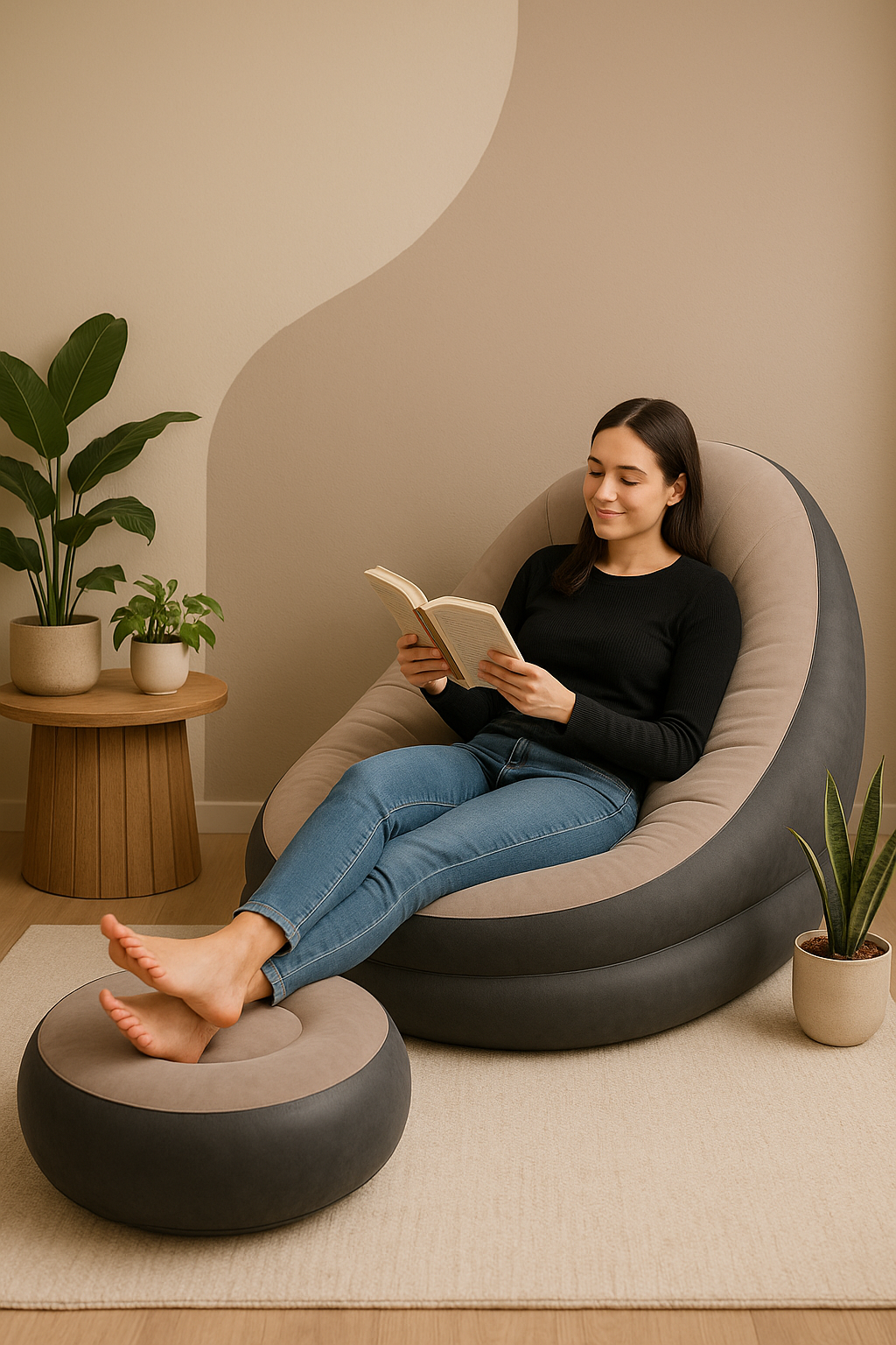 Sofá Inflable con Taburete para Piernas – Silla de Descanso Portátil para Hogar y Exterior