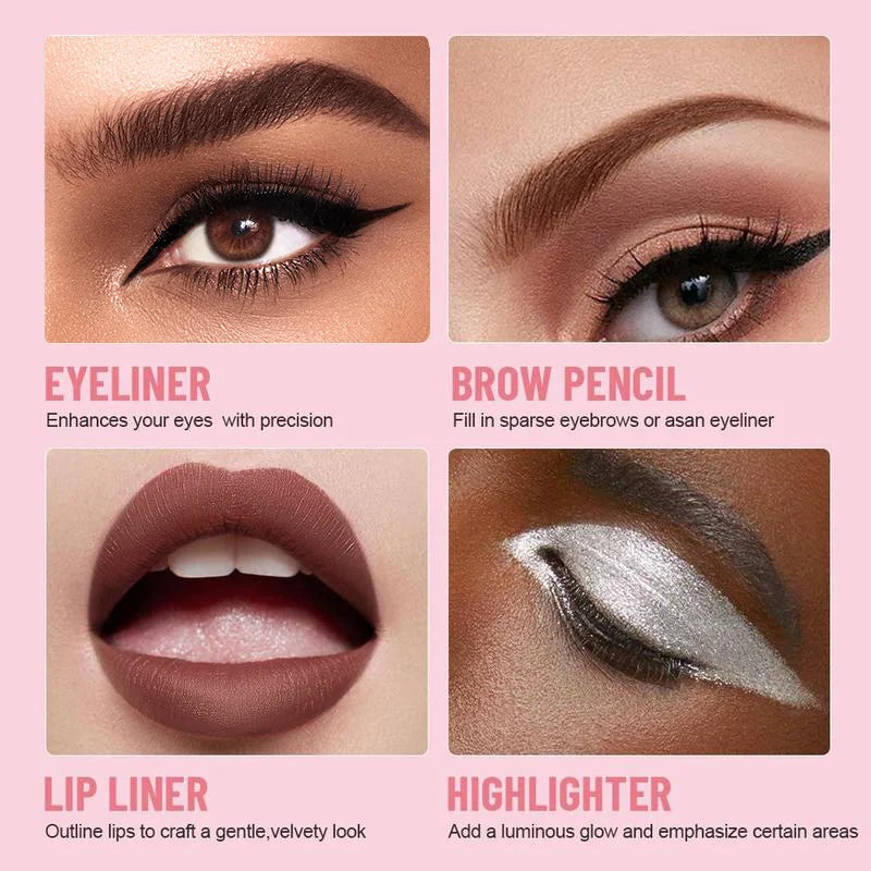 Set Profesional 4 en 1 de Lápices Multifuncionales – Delineador de Labios, Ojos y Cejas (4 Tonos Elegantes)