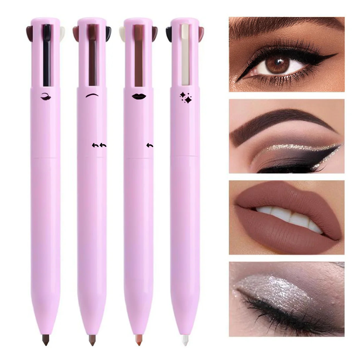 Set Profesional 4 en 1 de Lápices Multifuncionales – Delineador de Labios, Ojos y Cejas (4 Tonos Elegantes)